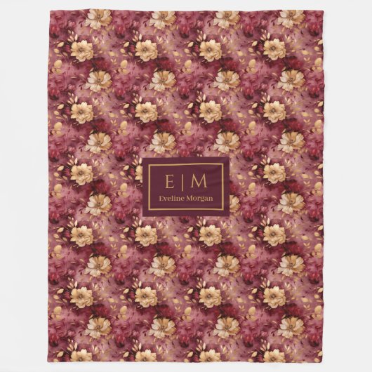 Prachtige Blush Bourgogne Goud Gepersonaliseerde G Fleece Deken (Voorkant)