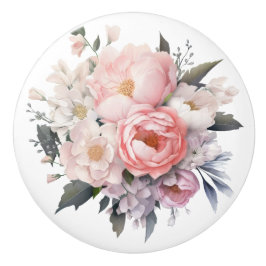 Prachtige blush en witte bloemen keramische knop