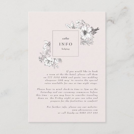 Prachtige Blush Floral Monogram Sketched Wreate Informatiekaartje (Voorkant)