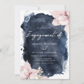Prachtige Blush Floral Navy Splash Verlovingsfeest Kaart (Voorkant)