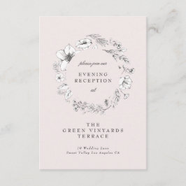 Prachtige Blush Floral Sketched Wreath Reception Informatiekaartje