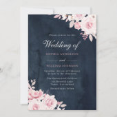 Prachtige Blush Flowers & Navy Waterverf Wedding Kaart (Voorkant)