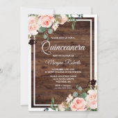 Prachtige Blush Flowers & Rustic Wood Quinceanera Kaart (Voorkant)