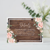 Prachtige Blush Flowers & Rustic Wood Wedding Informatiekaartje (Staand voorkant)