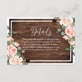 Prachtige Blush Flowers & Rustic Wood Wedding Informatiekaartje