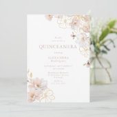Prachtige Blush & Gold betoverde Quinceanera Kaart (Staand voorkant)