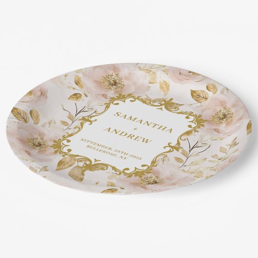 Prachtige Blush Gold Trouwpapier Borden Papieren Bordje (Gekanteld)