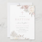 Prachtige Blush & Ivoor Bloemen Doop Kaart (Voorkant)