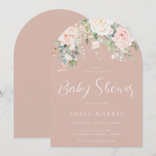 Prachtige Blush & Ivoor Botanisch Baby shower Kaart (Voorkant / Achterkant)
