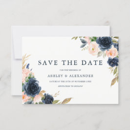 Prachtige Blush & Navy Bloemige Bruiloft Save The Date