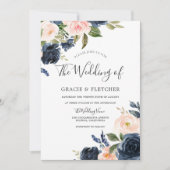 Prachtige Blush & Navy Flowers Elegant Wedding Kaart (Voorkant)