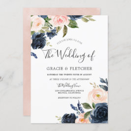 Prachtige Blush & Navy Flowers Elegant Wedding Kaart