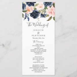 Prachtige Blush & Navy Flowers Wedding Programmakaart