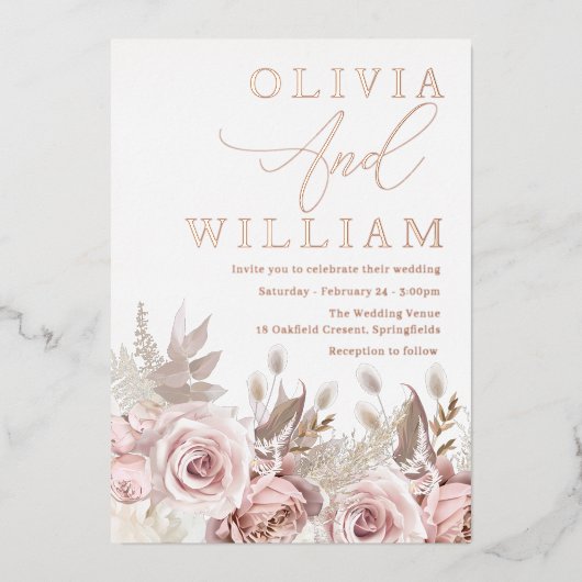 Prachtige Blush Pink Gold Weddenschap Folie Uitnodiging (Voorkant)