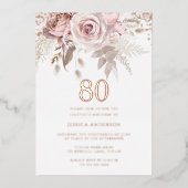 Prachtige blush Roos 80th Birthday Roos Gold Folie Uitnodiging (Voorkant)