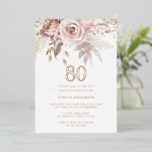 Prachtige blush Roos 80th Birthday Roos Gold Folie Uitnodiging (Staand Voorkant)