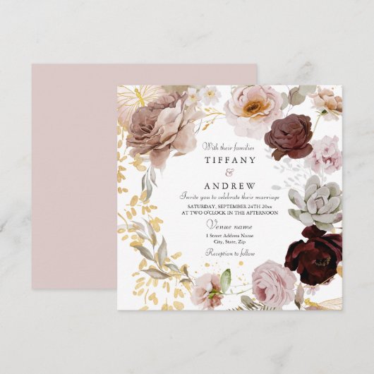 Prachtige Blush & Roos Waterverf Floral Wedding Kaart (Voorkant / Achterkant)