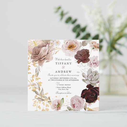 Prachtige Blush & Roos Waterverf Floral Wedding Kaart (Staand voorkant)