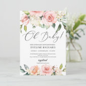 Prachtige blush roze bloemengroen boho Oh Baby Kaart (Staand voorkant)