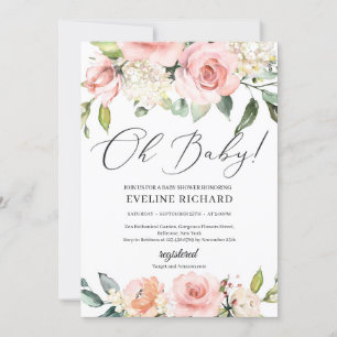 Prachtige blush roze bloemengroen boho Oh Baby Kaart