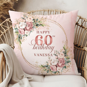 Prachtige Blush Roze Groene Bloemige 60e verjaarda Kussen