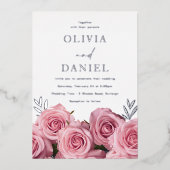 Prachtige Blush Roze Rozen Bruiloft Zilver Folie Uitnodiging (Voorkant)