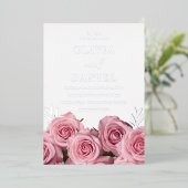 Prachtige Blush Roze Rozen Bruiloft Zilver Folie Uitnodiging (Staand Voorkant)