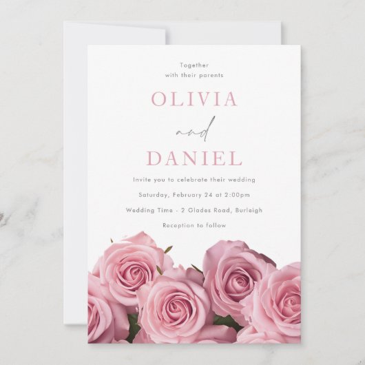 Prachtige Blush Roze Rozen Romantische Bruiloft Kaart (Voorkant)