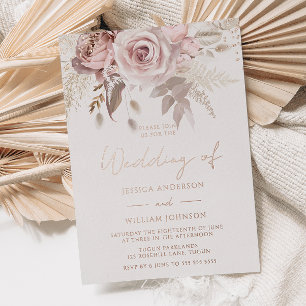 Prachtige Blush & Stof Roze Trouw Roze Goud Folie Uitnodiging