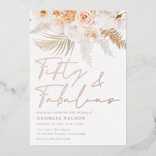 Prachtige Blush Vijftig & Fabulous 50ste verjaarda Folie Uitnodiging (Voorkant)