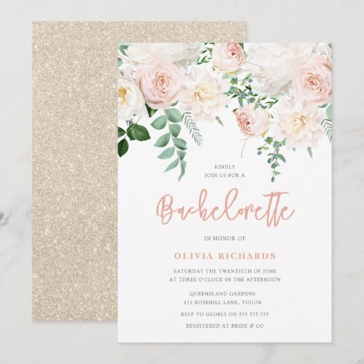 Prachtige Blush & White Floral Bachelorette Party Kaart (Voorkant / Achterkant)