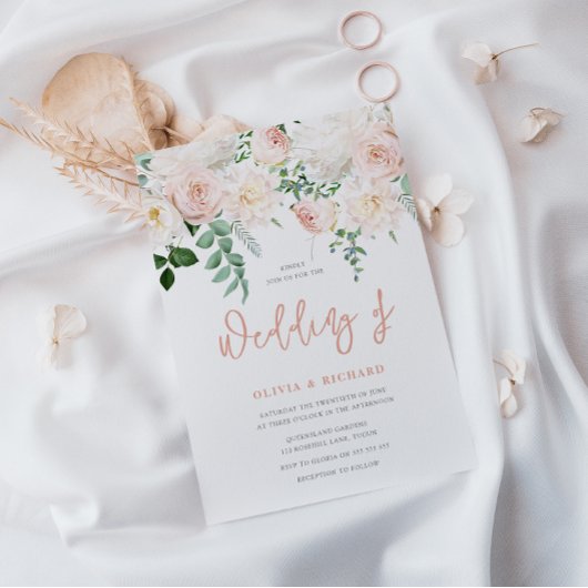 Prachtige Blush & White Floral Wedding Kaart