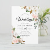 Prachtige Blush & White Flowers Elegant Wedding Kaart (Staand voorkant)