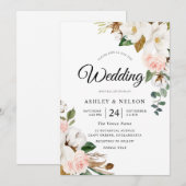 Prachtige Blush & White Flowers Elegant Wedding Kaart (Voorkant / Achterkant)