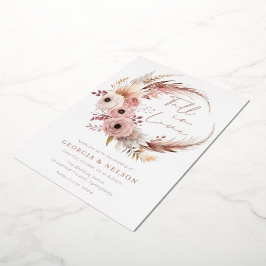 Prachtige Boheemse krans Herfst in liefde bruiloft Folie Uitnodiging (Gedraaid)