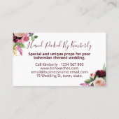 Prachtige Bohemian Boho Thed Wedding Prop Hire Visitekaartje (Achterkant)