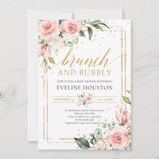 Prachtige boho blush roze floral brunch and bubbly kaart (Voorkant)