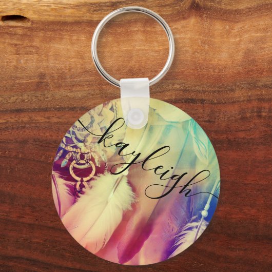 Prachtige Boho Bohemian Style Dreamcatcher veren Sleutelhanger (Voorkant)