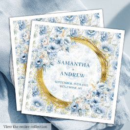 Prachtige Boho Dusty Blue Gold Sparkles Wedding Na Servet