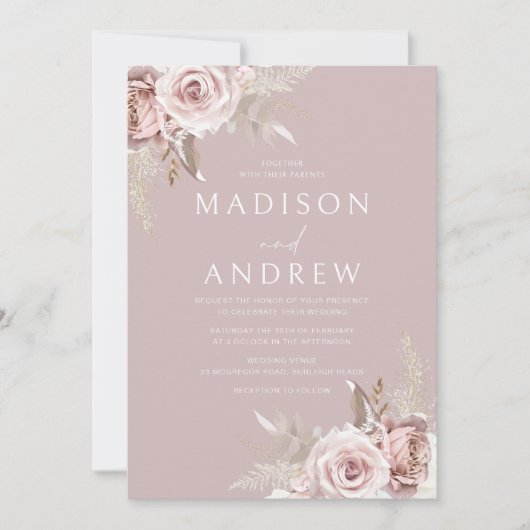 Prachtige Boho Dusty Roos Blush Bruiloft Kaart (Voorkant)