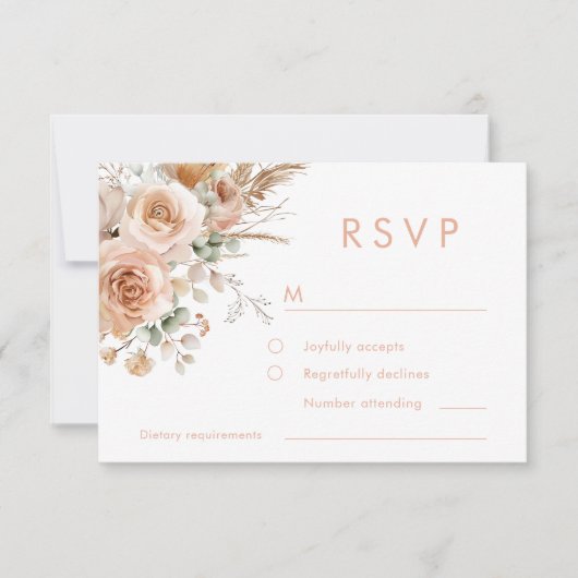 Prachtige Boho Floral bruiloft RSVP Kaartje (Voorkant)