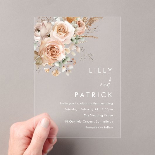 Prachtige Boho Floral bruiloft uitnodiging (Insitu (Draagbaar))