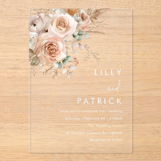 Prachtige Boho Floral bruiloft uitnodiging (Voorkant)