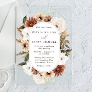 Prachtige Boho Floral Lijst Modern Wedding Acryl Uitnodigingen