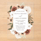 Prachtige Boho Floral Lijst Modern Wedding Acryl Uitnodigingen (Voorkant)