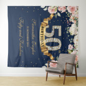 Prachtige boho marine en roze roze bloem verjaarda wandkleed (In Situ (horizontaal))