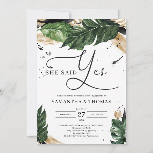 Prachtige boho tropische bladeren goud ze ja zei kaart (Voorkant)