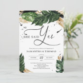 Prachtige boho tropische bladeren goud ze ja zei kaart (Staand voorkant)