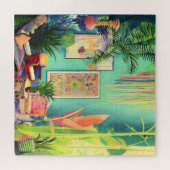 Prachtige Boho Tropische Planten Living Room Legpuzzel (Horizontaal)