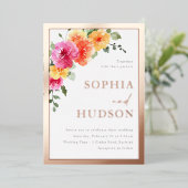 Prachtige Bold Waterverf Bloemen bruiloft Roos Gol Folie Uitnodiging (Staand Voorkant)